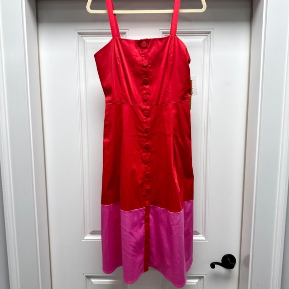 Gianni Bini Red and Pink Colorblock Button-Up Dress - Picture 3 of 12
